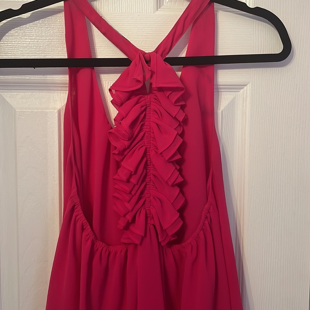 Fuschia Racerback ruffled blouse - Picture 3 of 6